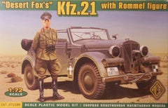 1/72 WW 2 Kfz.21 staff car model kit with Rommel figure standing.