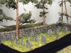 1/72 diorama cemetery with headstones and trees.