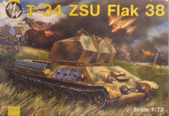 1/72 WW 2 Soviet T-34 ZSU flak 38 anti-aircraft military model tank kit.