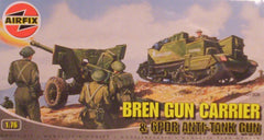 1/76 scale WW2 British Bren Gun Carrier and anti-tank gun plastic model kit.