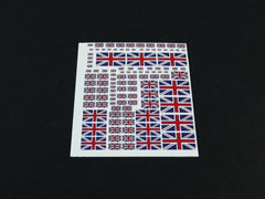 1/64 / HO slot car decals, British flags.