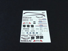 1/64 / HO slot car decals,Porsche 962 Barclay sponsor.