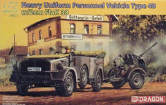 1/72 military model kits. German WW2 Personnal Vehicle Type 40 with flak 38 gun.