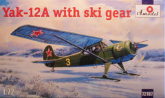1/72 Yak-12A plastic model airplane kit with ski landing gear.